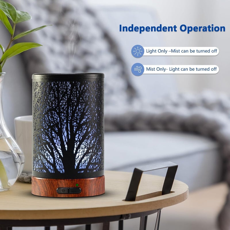 EQUSUPRO Essential Oil Diffuser 150ml Black Metal Aromatherapy Oil Diffuser Ultrasonic Cool Mist Diffuser with Auto Shut-Off Protection,7 Colors Changed LED for Home Office SPA Yoga (A-Tree) - Image 4